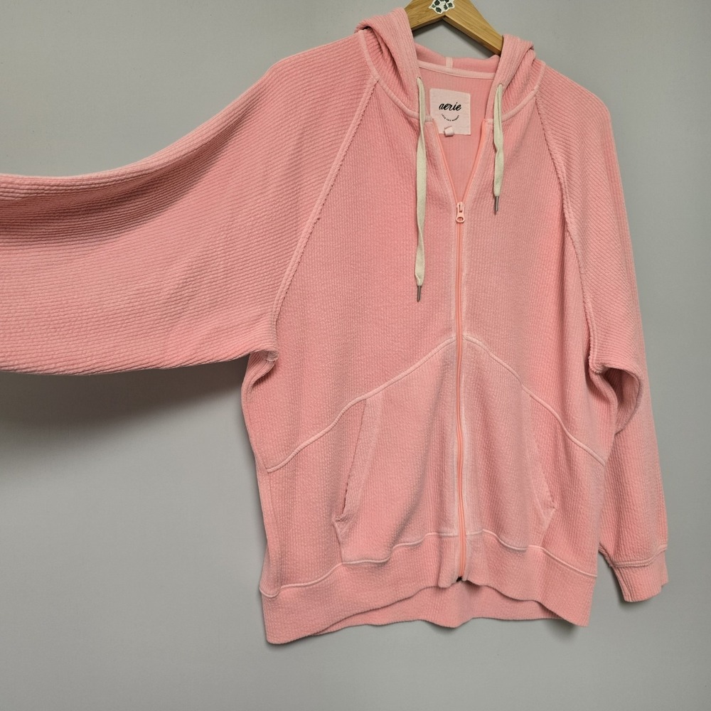 Aerie Wonder Full Zip Hoodie Sweatshirt Size L Pink Oversized Pockets Textured - Picture 6 of 11